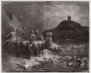 İlahi Komedya (La Divina Commedia, La Divine Comedie), Cehennem, Canto 12: Nessus ve centaurlar - Dante Alighieri (1265-1321) - Gustave Dore