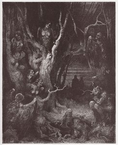 İlahi Komedya (La Divina Commedia, La Divine Comedie), Cehennem, Canto 13: İntihar ormanındaki Harpiler - Dante Alighieri (1265-1321) - Çizim Gustave Dore (1832-1883) by Gustave Dore