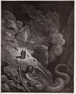 İlahi Komedya (La Divina Commedia, La Divine Comedie), Cehennem, Canto 17: Geryon, aldatmanın sembolü - Dante Alighieri (1265-1321) - Çizim Gustave Dore (1832-1883) by Gustave Dore
