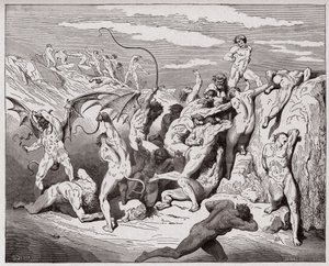 İlahi Komedya (La Divina Commedia, La Divine Comedie), Cehennem, Canto 18: Şeytanlar ve baştan çıkarıcılar - Dante Alighieri (1265-1321) - Çizim Gustave Dore (1832-1883) by Gustave Dore