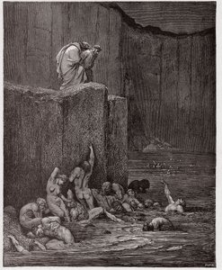 İlahi Komedya (La Divina Commedia, La Divine Comedie), Cehennem, Canto 18: Sekizinci dairedeki sevgililer ve dalkavuklar - Dante Alighieri (1265-1321) - Çizim Gustave Dore (1832-1883) by Gustave Dore