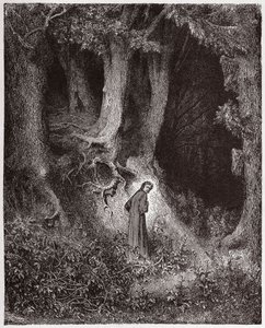 İlahi Komedya (La Divina Commedia, La Divine Comedie), Cehennem, Canto 1: Vahşi Ormanda Dante - Dante Alighieri (1265-1321) - Çizim Gustave Dore (1832-1883) by Gustave Dore