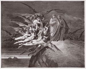 İlahi Komedya (La Divina Commedia, La Divine Comedie), Cehennem, Canto 21: Şeytanlar Virgil