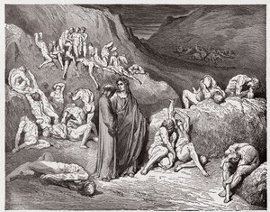 İlahi Komedya (La Divina Commedia, La Divine Comedie), Cehennem, Canto 29: Kaşınan Sahtekarlar ve Sahtekarlar - Dante Alighieri (1265-1321) - Çizim Gustave Dore (1832-1883) by Gustave Dore