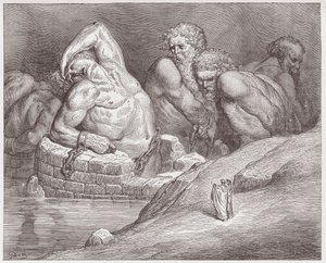 İlahi Komedya (La Divina Commedia, La Divine Comedie), Cehennem, Canto 31: Devler arasında kelepçeli Ephialtes - Dante Alighieri (1265-1321) - Çizim Gustave Dore (1832-1883) by Gustave Dore
