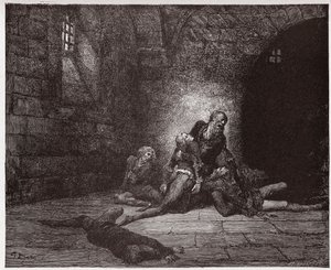 İlahi Komedya (La Divina Commedia, La Divine Comedie), Cehennem, Canto 33: Gaddo babasının gözleri önünde ölür - Dante Alighieri (1265-1321) - Çizim Gustave Dore (1832-1883) by Gustave Dore