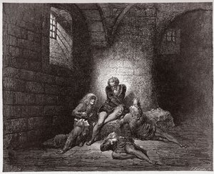 İlahi Komedya (La Divina Commedia, La Divine Comedie), Cehennem, Canto 33: Ugolino ve oğulları esir ve açlıktan ölüyor - Dante Alighieri (1265-1321) - Çizim Gustave Dore (1832-1883) by Gustave Dore