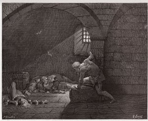 İlahi Komedya (La Divina Commedia, La Divine Comedie), Cehennem, Canto 33: Dört ölü oğluyla hücredeki Ugolino - Dante Alighieri (1265-1321) - Gustave Dore