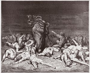 İlahi Komedya (La Divina Commedia, La Divine Comedie), Cehennem, Canto 6: Ebedi yağmurun hırpaladığı oburlar - Dante Alighieri (1265-1321) - Çizim Gustave Dore (1832-1883) by Gustave Dore