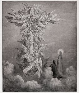 İlahi Komedya (La Divina Commedia, La Divine Comedie), Paradiso, Canto 14: Dante ve Beatrice melekleri çarmıhta Mesih ile görüyor - Dante Alighieri (1265-1321) - Gustave Dore