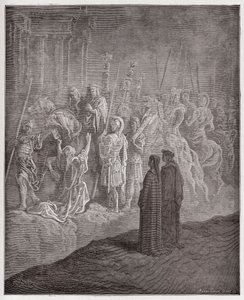 İlahi Komedya (La Divina Commedia, La Divine Comedie), Purgatorio, Canto 10: Gururu betimleyen mermer heykeller - Dante Alighieri (1265-1321) - Gustave Dore tarafından yapılan illüstrasyon (1832-1883) by Gustave Dore