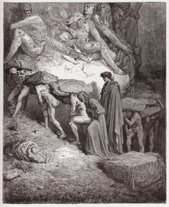 İlahi Komedya (La Divina Commedia, La Divine Comedie), Purgatorio, Canto 11: Ağır taşlar taşıyan gururlu ruhlar - Dante Alighieri (1265-1321) - Çizim Gustave Dore (1832-1883) by Gustave Dore