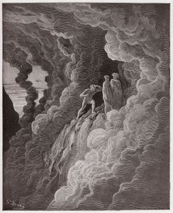 İlahi Komedya (La Divina Commedia, La Divine Comedie), Purgatorio, Canto 16: Marco Lombardo, şairleri dumanın içinden takip ediyor - Dante Alighieri (1265-1321) - Gustave Dore