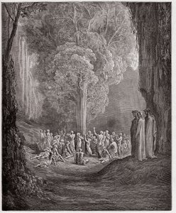 İlahi Komedya (La Divina Commedia, La Divine Comedie), Purgatorio, Canto 24: Ağacın altında çığlık atan obur ruhlar - Dante Alighieri (1265-1321) - Çizim Gustave Dore (1832-1883) by Gustave Dore