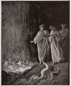 İlahi Komedya (La Divina Commedia, La Divine Comedie), Araf, Canto 25: Yedinci Çemberdeki Şairler - Dante Alighieri (1265-1321) - Çizim Gustave Dore (1832-1883) by Gustave Dore