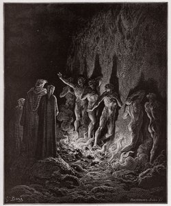İlahi Komedya (La Divina Commedia, La Divine Comedie), Purgatorio, Canto 25: Yedinci dairede ateşin içinden şehvetli geçiş - Dante Alighieri (1265-1321) - Gustave Dore