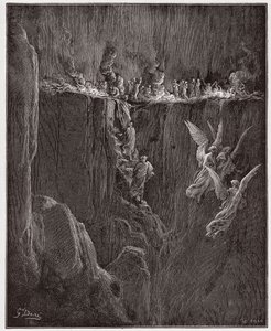 İlahi Komedya (La Divina Commedia, La Divine Comedie), Purgatorio, Canto 25: Virgil ve Dante alevlerin içinden yedinci daireye yükselir - Dante Alighieri (1265-1321) - Gustave Dore