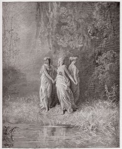 İlahi Komedya (La Divina Commedia, La Divine Comedie), Purgatorio, Canto 29: Charity, Hope ve Faith - Dante Alighieri (1265-1321) - Çizim Gustave Dore (1832-1883) by Gustave Dore