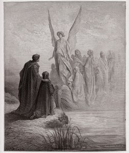 İlahi Komedya (La Divina Commedia, La Divine Comedie), Araf, Canto 2: Göksel pilot tekneye iner - Dante Alighieri (1265-1321) - Çizim Gustave Dore (1832-1883) by Gustave Dore