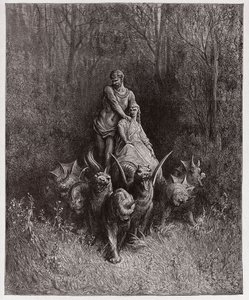 İlahi Komedya (La Divina Commedia, La Divine Comedie), Purgatorio, Canto 32: Dev ve Arabadaki Fahişe - Dante Alighieri (1265-1321) - Çizim Gustave Dore (1832-1883) by Gustave Dore
