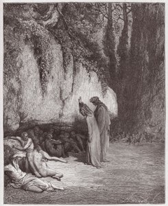 İlahi Komedya (La Divina Commedia, La Divine Comedie), Purgatorio, Canto 4: Kayanın Yanındaki Tembel ruhlar - Dante Alighieri (1265-1321) - Çizim Gustave Dore (1832-1883) by Gustave Dore