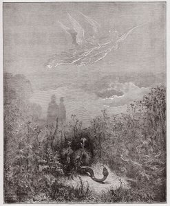 İlahi Komedya (La Divina Commedia, La Divine Comedie), Purgatorio, Canto 8: Melekler yılanı kovalıyor - Dante Alighieri (1265-1321) - Gustave Dore