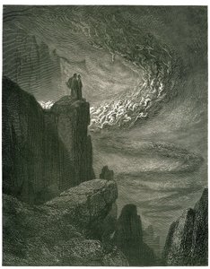 Gustave Dore tarafından resmedilen Dante Alighieri'nin Cehennemi (İlahi Komedya). 1861'in Fransızca baskısı. “Asla devam etmeyen cehennem fırtınası / Soygunuyla ruhları yener. (Hiç durmayan cehennem kasırgası, kasırgasına ruhları çeker)”, by Gustave Dore