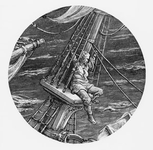Geminin kakasında havada duran Denizci, S.T. Coleridge, Harper und Brothers tarafından yayınlandı, New York, 1876 (ahşap gravür) by Gustave Dore