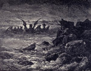 Daniel peygamber canavarların ortaya çıktığını görür: Haniel, Kafziel, Azriel, Aniel. Gustave Dore tarafından resmedilen İncil
