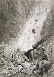 Edward Whymper (1840-1911) tarafından yazılan 'The Ascent of the Matterhorn'dan 'Onlar Kayalar, Kayalar ve Taş Kütleleri, Köşeyi Döndüren Dart', 1860'lar-80'lerde yayınlandı by Gustave Dore