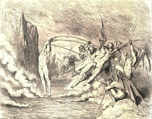 Bu, onu yüzden fazla kancayla boğuştuklarını söyledi, c1890. by Gustave Dore