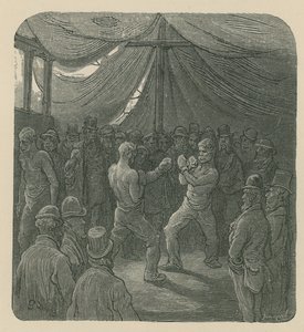Kalabalık saatlerce boks yapan iki adam by Gustave Dore
