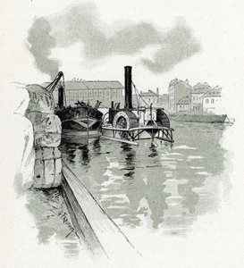 Paris, La Villette limanında demirleyen tekneler (Paris, La Villette limanındaki tekneler) Gustave Fraipont'un (1849-1923) çizimi, Saint-Juirs'in “La seine a travers Paris”inden alıntılar by Gustave Fraipont