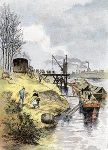 Paris, Bercy rıhtımında arabalara elma yükleyen liman işçileri Gustave Fraipont'un (1849-1923) çizimi, Saint-Juirs'in “La seine a travers Paris”inden alıntılar by Gustave Fraipont