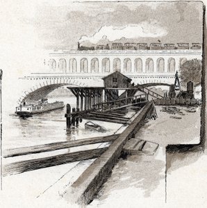 Le viyadük du point du Jour, Boulogne-Billancourt (Point du jour bölgesinin viyadük köprüsünün görünümü, Boulogne Billancourt) Çizim, Gustave Fraipont (1849-1923), Saint-Juirs'tan by Gustave Fraipont