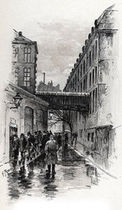 Paris'in Maubert semtindeki rue de la Bucherie'deki bir pansiyonun (doss-house veya dosshouse) görünümü Saint-Juirs'tan Gustave Fraipont'un (1849-1923) çizimi by Gustave Fraipont