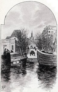 Paris'teki Saint-Louis Hastanesi'nin canal Saint-Martin, Paris'ten görünümü Gustave Fraipont'un (1849-1923) çizimi, Saint-Juirs'in “” La seine a travers Paris””inden by Gustave Fraipont