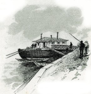 Tüccarların mal ithal edebilmek için Seine hibesini ödediği teknenin görünümü, Quai de Bercy a Paris (Tüccarların mal ithal etmek için hibe, vergi ödediği Bercy Rıhtımı'ndaki teknenin görünümü, Paris) Gustave Fraipont'un çizimi ( 1849-1923) “La sei by Gustave Fraipont