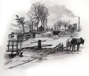 Saint-Denis kanalının görünümü ve quai de la Gironde a la Villette, Paris by Gustave Fraipont