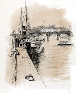 Tekneleri Paris ve Londra'yı birbirine bağlayan Seine et Thames şirketinin görünümü Gustave Fraipont'un (1849-1923) çizimi, Saint-Juirs'in “La seine a travers Paris”inden çiziyor by Gustave Fraipont