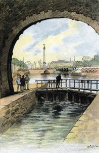 Paris'teki Canal Saint Martin kilidinin görünümü Saint-Juirs'in “La seine a travers Paris”inden Gustave Fraipont'un (1849-1923) çizimi by Gustave Fraipont