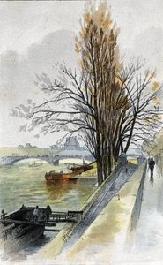 Quai d'Orsay, Paris'ten solferino köprüsünün görünümü (Quai d'Orsay, Paris'ten solferino köprüsünün görünümü) Gustave Fraipont'un (1849-1923) çizimi, Saint-Juirs'in “La seine a travers Paris”inden alınmıştır. by Gustave Fraipont