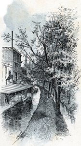 Paris Boulevard d'Italie'den iki Bievre nehrinin görünümü Gustave Fraipont'un (1849-1923) çizimi, Saint-Juirs'in “La seine a travers Paris”inden alıntı by Gustave Fraipont