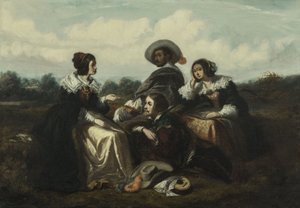 Hikaye. Louis XIII kostümlü karakterler, yaklaşık 1830 (yağlıboya) by Gustave François Morin