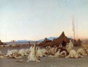Tuareg kampının Sahra Çölü Detayında Akşam Namazı. Gustave Achille Guillaumet (1840-1887) 1863 Güneş tarafından tablo. 1,3x2,8 m. Paris, Musee d'Orsay