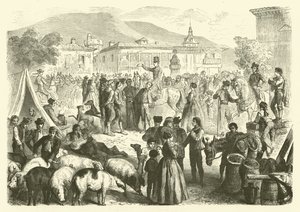 Alcala kasabasının yıllık fuarı, İspanya (gravür) by Gustave Janet
