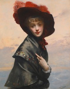 Bayan şapkalı. by Gustave Jean Jacquet