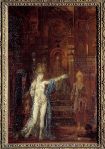 Salome dövmesi. Salome, Herod şöleninin salonunda dans eder. Daha yüksek bir tahtta oturan Hirodes, sihirbazın güzelliği karşısında büyülenir. Gustave Moreau