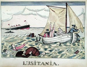 Lusitania'nın batışı, 7 Mayıs 1915 (renkli litho)