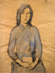 Kız, Kucağında Dinlenen Eller (kalem ve kağıt üzerine sulu boya) by Gwen John